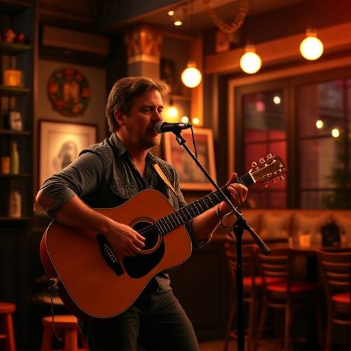 Acoustic musician performing at a live music night at Ambrosia Bistro