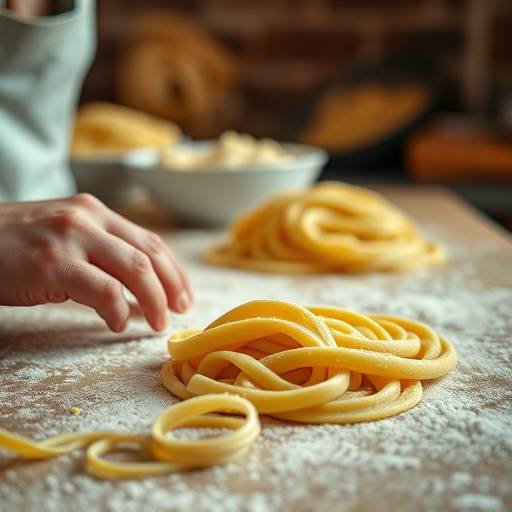 Close-up of handmade pasta during a pasta-making workshop