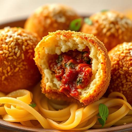 Crispy fried risotto balls filled with mozzarella and meat ragu