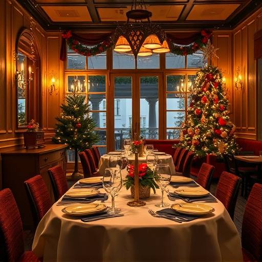 Festively decorated Ambrosia Bistro dining room ready for a holiday dinner event