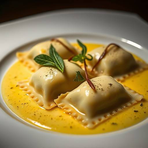 Handmade ricotta and spinach ravioli with sage butter sauce