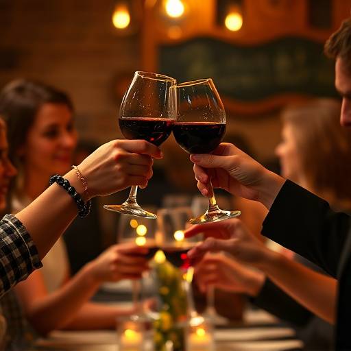 People toasting with wine glasses during a celebratory event