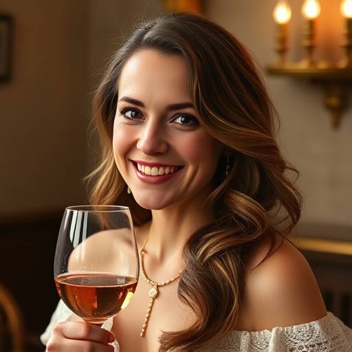 Portrait of Isabella Lombardi, smiling and holding a wine glass