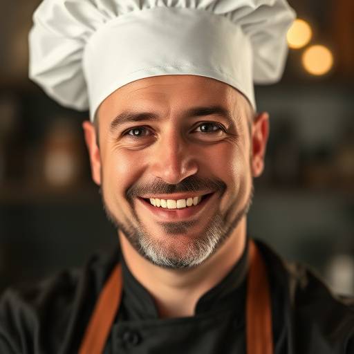 Portrait of Marco Esposito, smiling and wearing a chef's hat