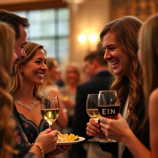 Smiling guests at a wine and cheese pairing event