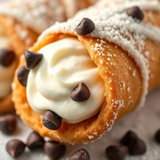 Traditional Sicilian cannoli filled with sweet ricotta cream and chocolate chips