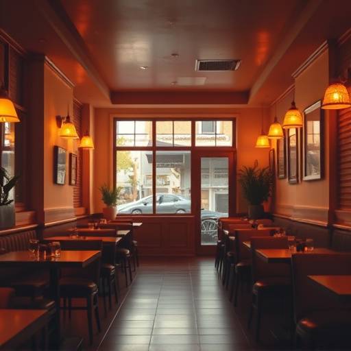 Warm and inviting interior of Ambrosia Bistro, featuring soft lighting and comfortable seating.